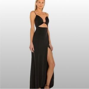 NBD Black Cutout Spaghetti-Strap Maxi Dress with High Slit